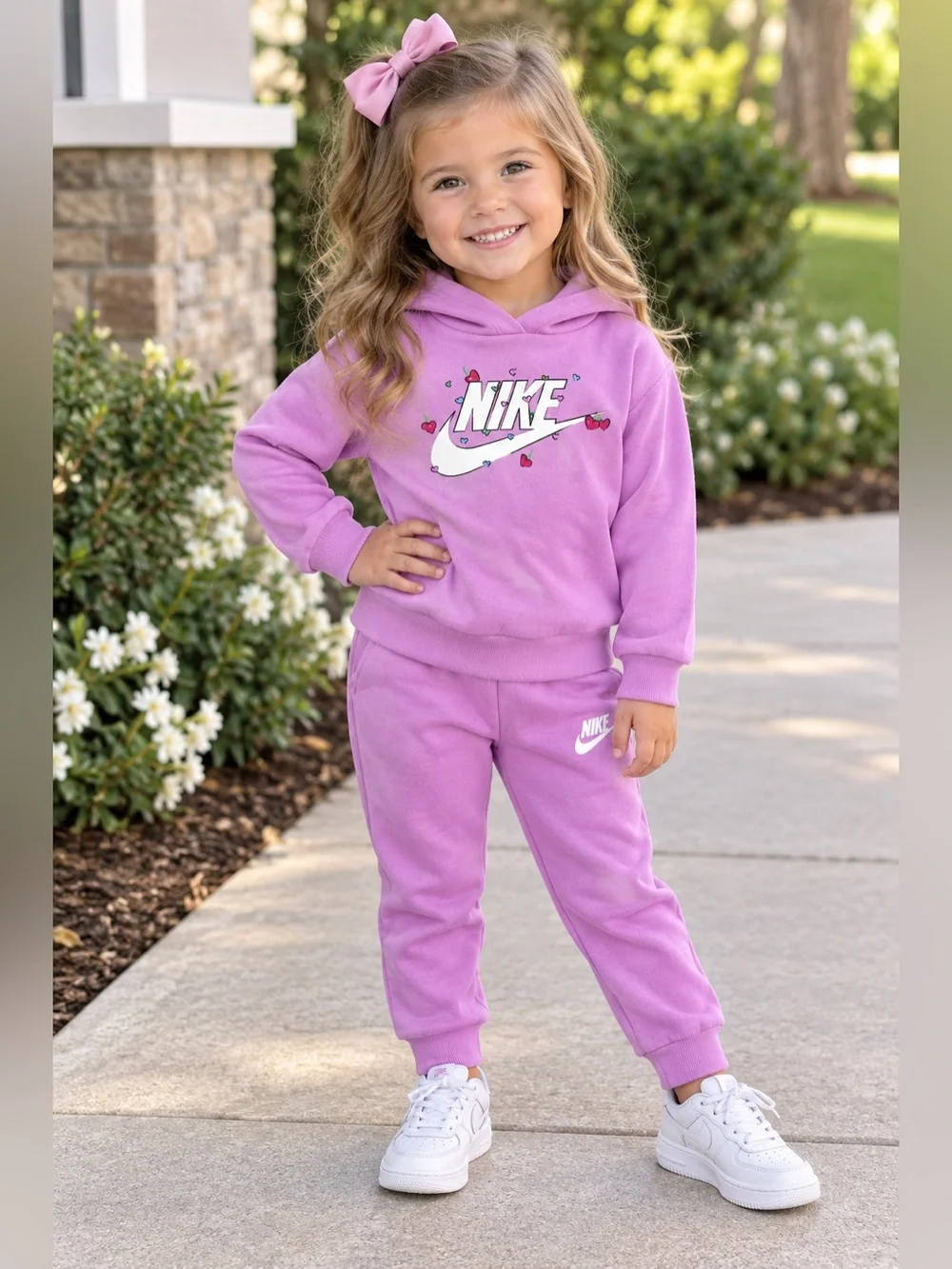 Nike Girls 4T Hooded Sweatshirt & Jogger Pants Set Hearts Logo 2PC Outfit NWT